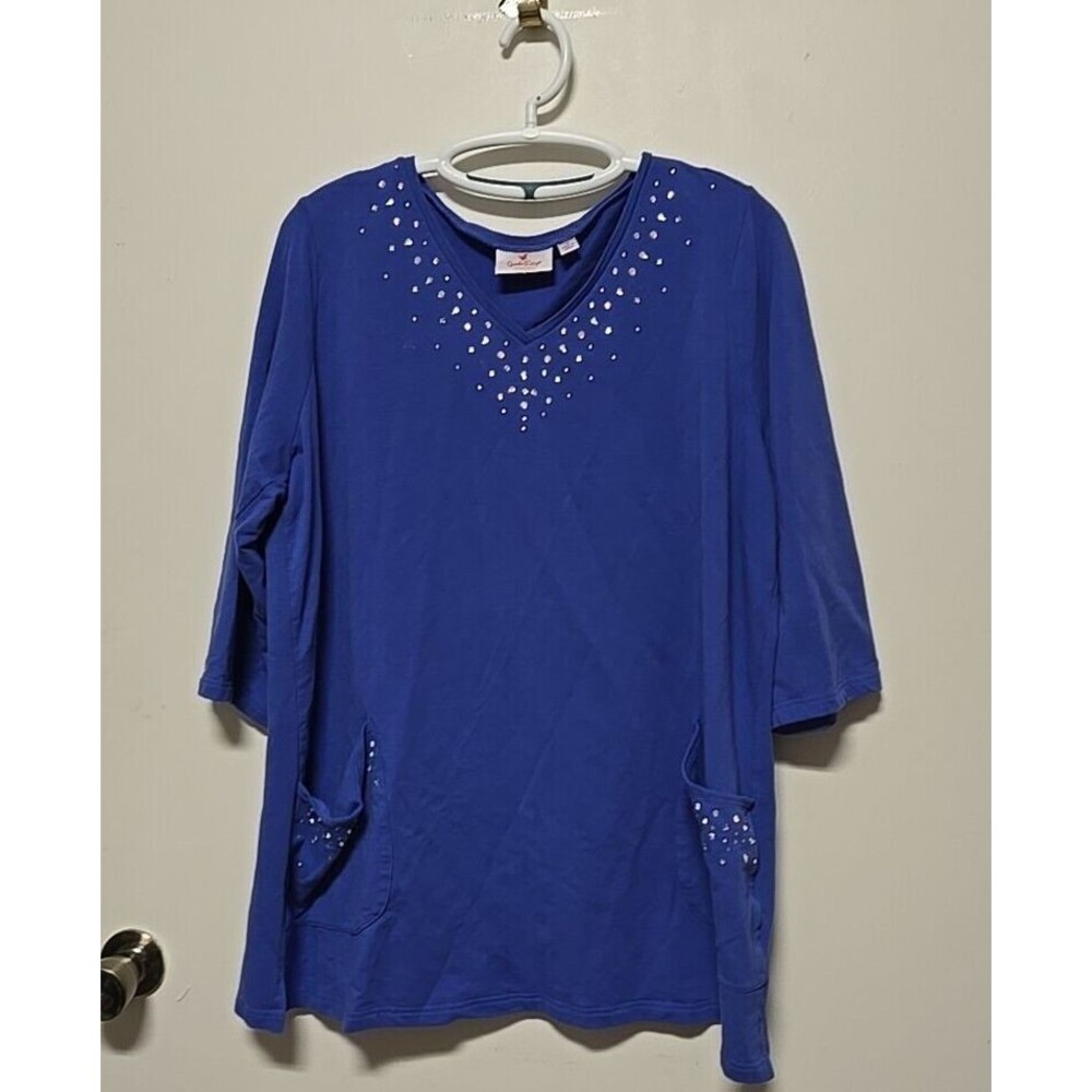 Quacker Factory 3/4-Sleeve STUDDED RHINESTONES Detail- 1X- BLUE